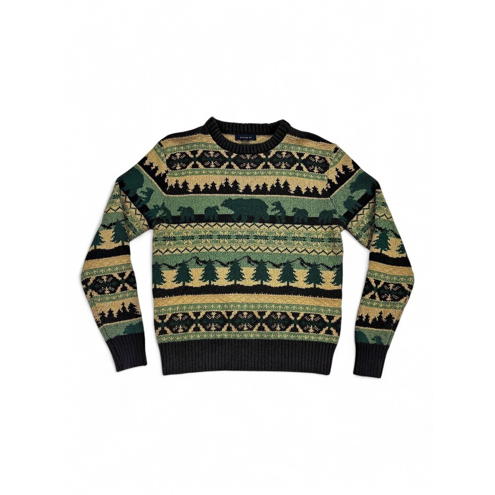 Cotton On Men's Fair Isle Crewneck Sweater Small‎ Green/Tan